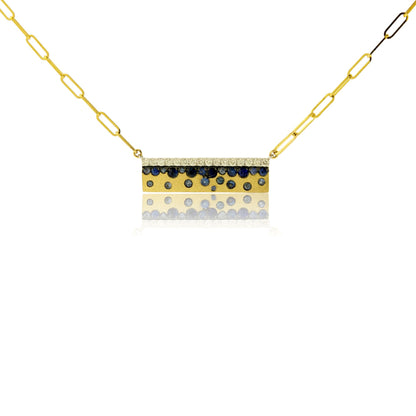 Yellow Gold Satin Finish Flush Set Sapphire Necklace - Park City Jewelers