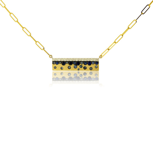 Yellow Gold Satin Finish Flush Set Sapphire Necklace - Park City Jewelers
