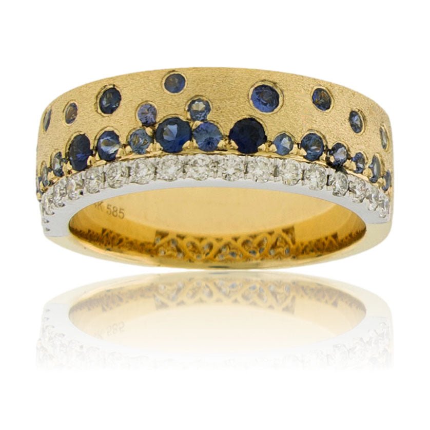 Yellow Gold Satin Finish Flush Set Sapphire with Diamond Ring - Park City Jewelers