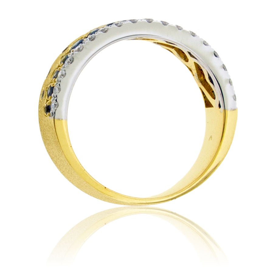 Yellow Gold Satin Finish Flush Set Sapphire with Diamond Ring - Park City Jewelers