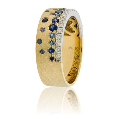 Yellow Gold Satin Finish Flush Set Sapphire with Diamond Ring - Park City Jewelers