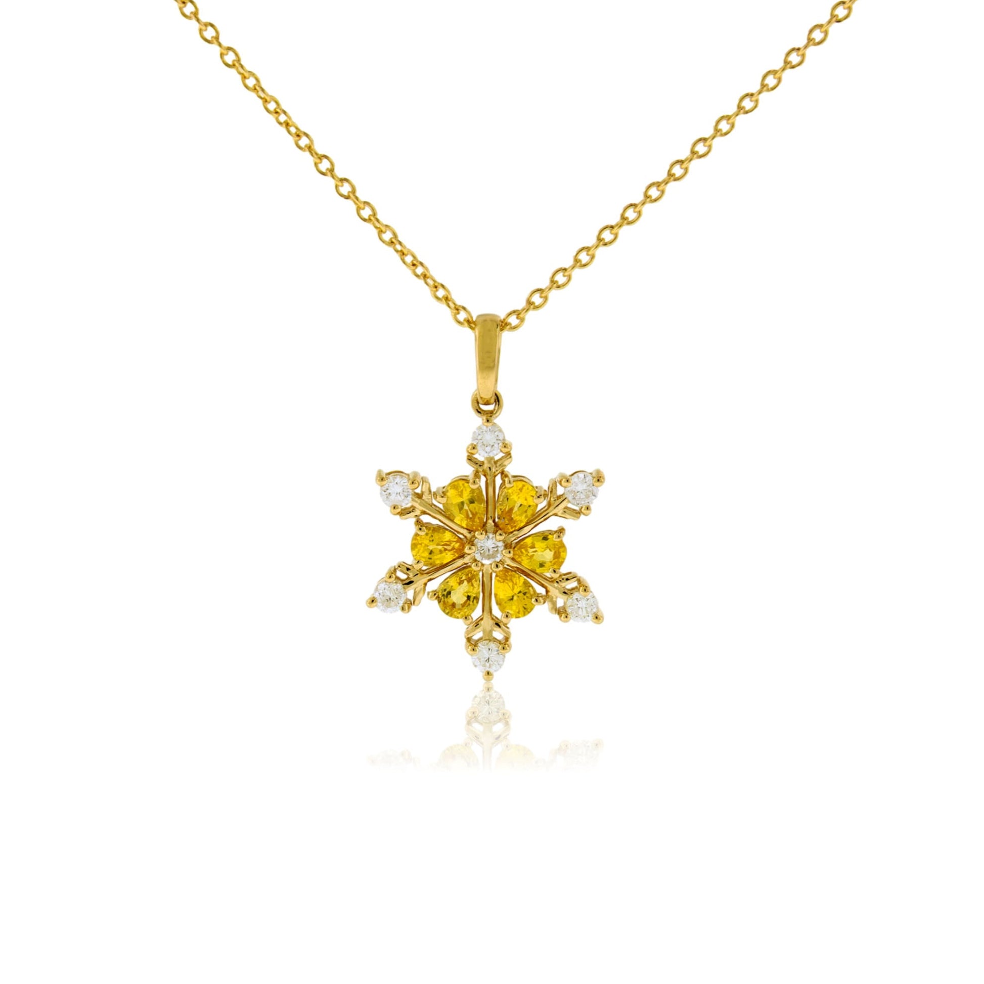 Yellow Sapphire & Diamond Snowflake Pendant w/Chain - Park City Jewelers