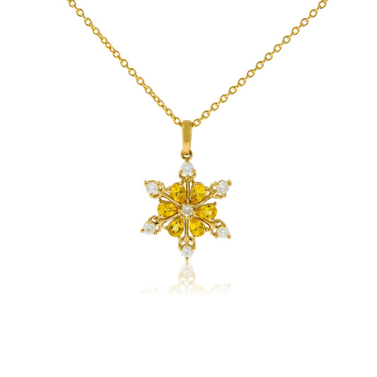 Yellow Sapphire & Diamond Snowflake Pendant w/Chain - Park City Jewelers