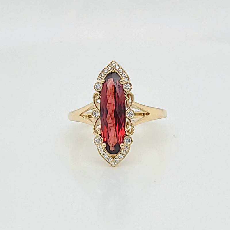 Long Oval Garnet & Diamond Vintage Inspired Ring