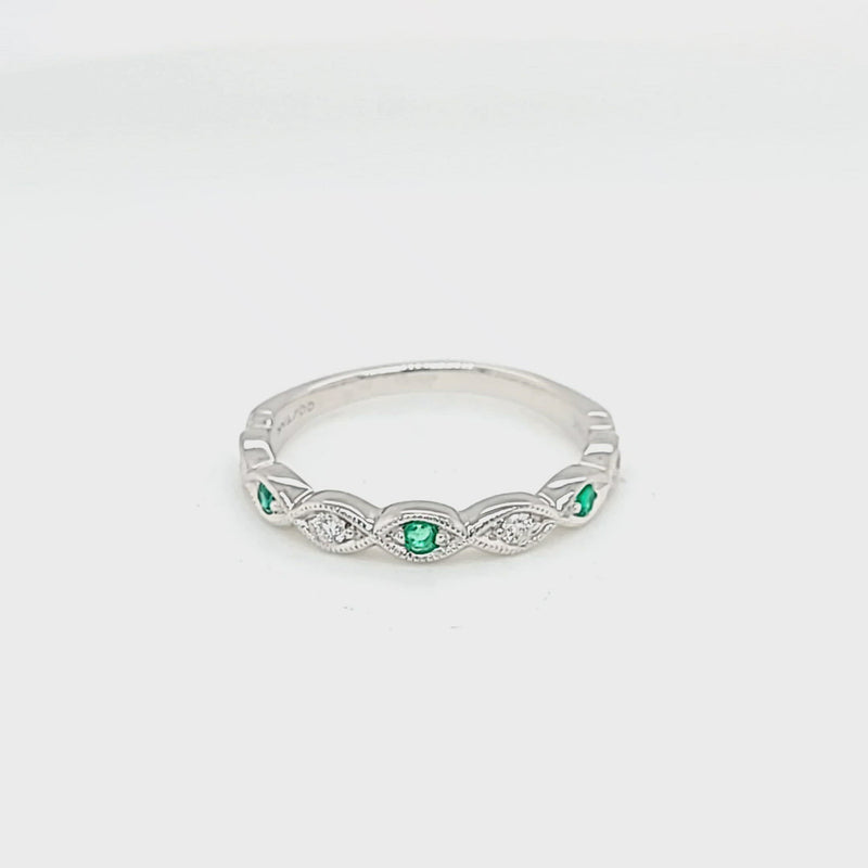 Green Emerald & Diamond Alternating Band