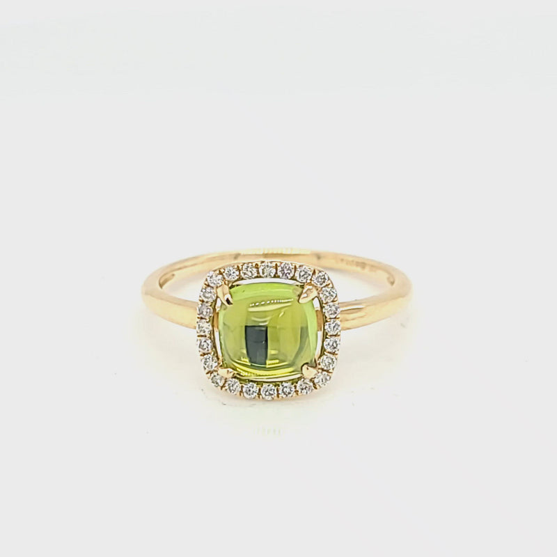 Cabochon Peridot & Diamond Halo Ring