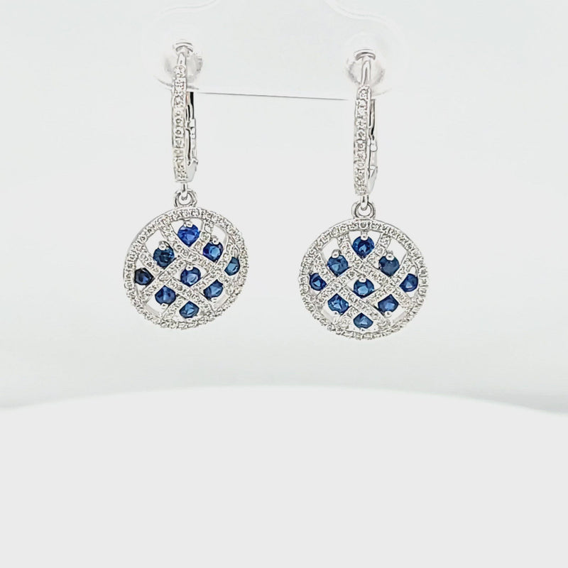 Blue Sapphire & Diamond Circle Dangle Earrings