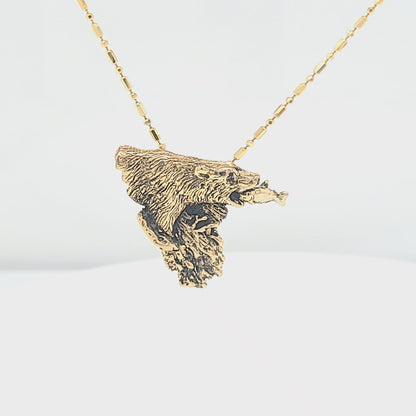 Bear Catching a Fish Pendant with Invisible Bail