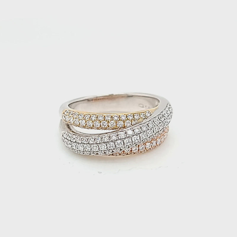 Tri-Gold Bypassing Diamond Fashion Statement Ring