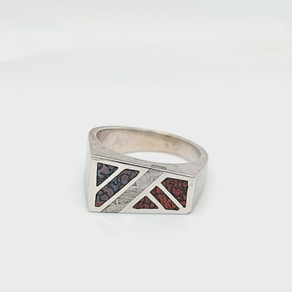 Dinosaur Bone and Meteorite Inlay Style Ring