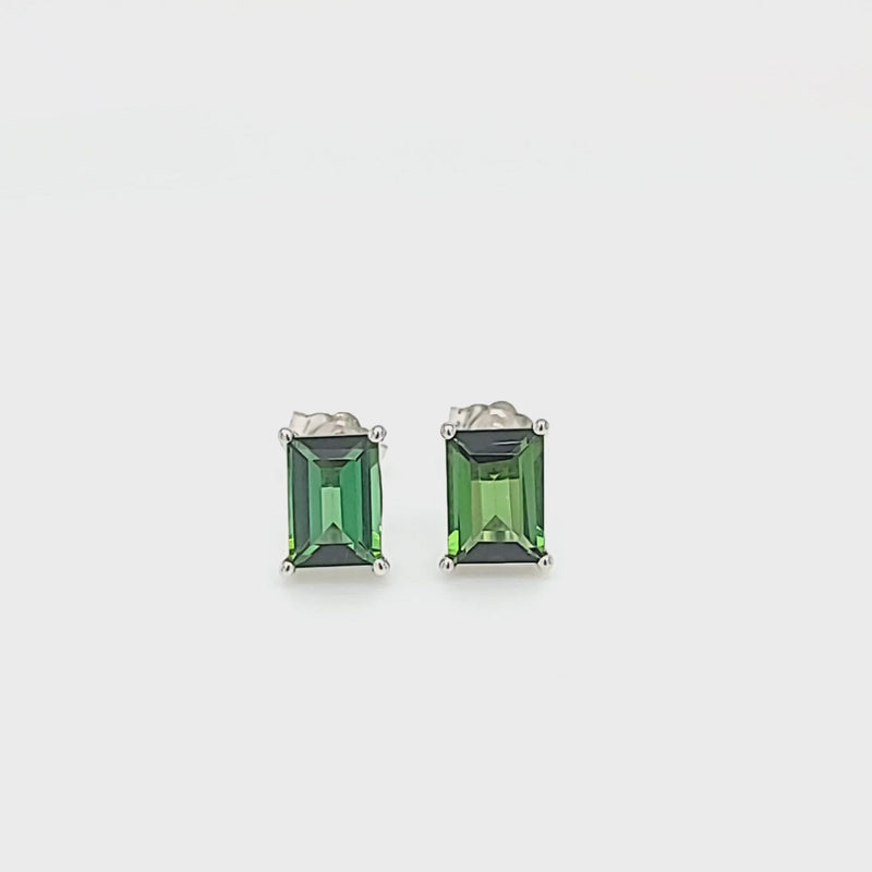 Emerald-Cut Green Tourmaline Stud Earrings