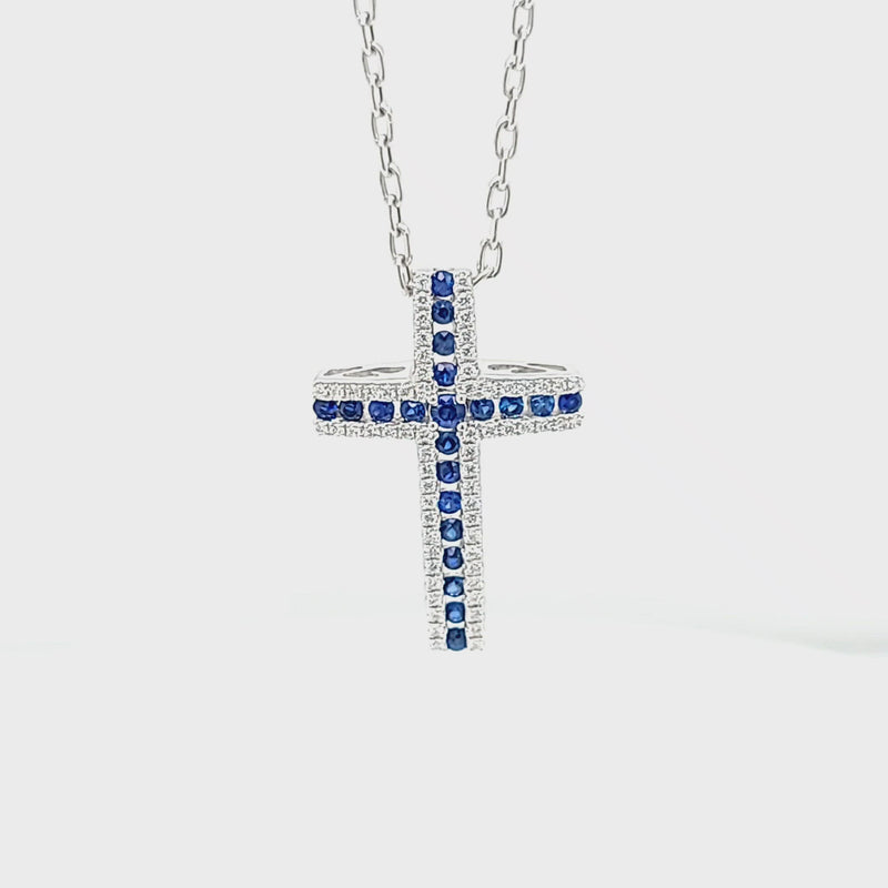 Sapphire Centered Diamond Cross Pendant Video