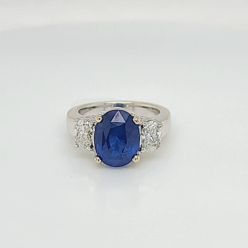 Oval Blue Sapphire & Diamond Three Stone Ring