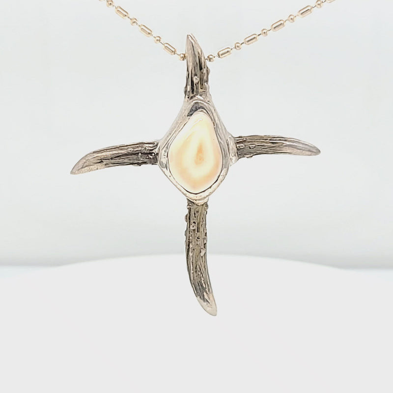 Elk Ivory Tooth Antler Style Cross Pendant / Necklace