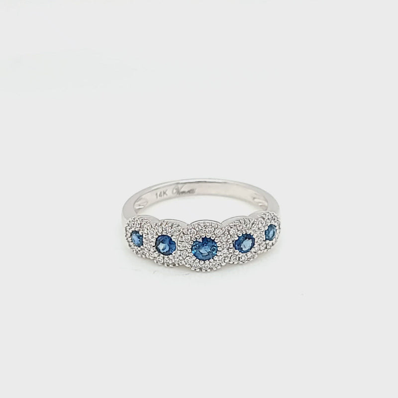 5 Round Blue Sapphire with Diamond Accent Ring