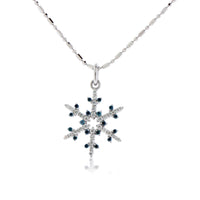 1/3 Carat Diamond and Blue Diamond Tipped Snowflake Necklace - Park City Jewelers