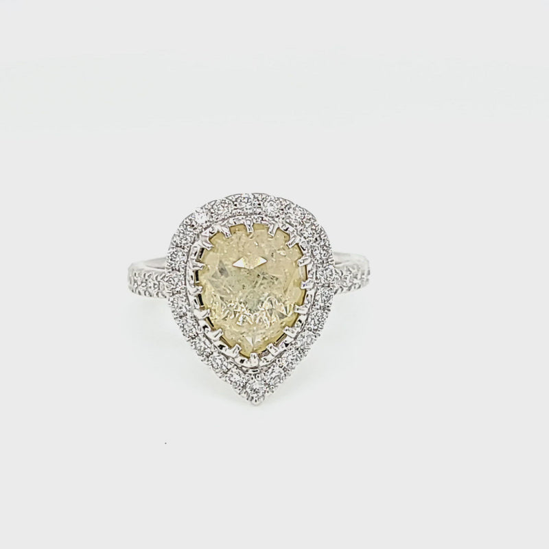 Rose-Cut Yellow Pear Shaped Diamond & Diamond Halo Style Ring