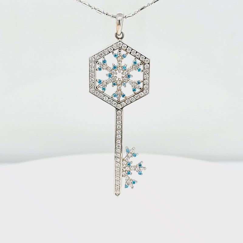 Diamond and Blue Diamond Snowflake Key Pendant Video