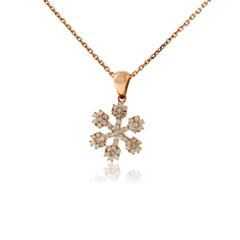 14K Rose Gold .34 Carat Diamond Snowflake Pendant with Chain - Park City Jewelers