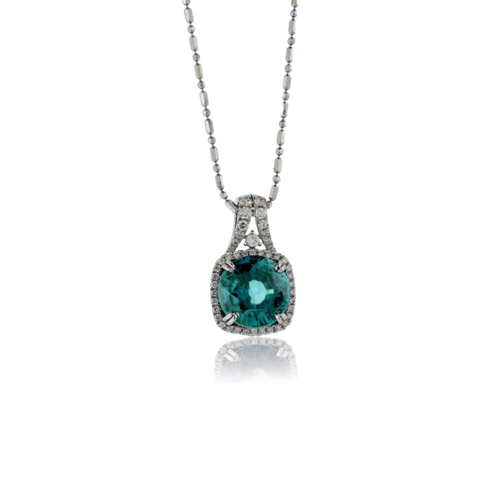 14K White Gold 7.41ctw Blue Zircon Diamond Halo Pendant - Park City Jewelers