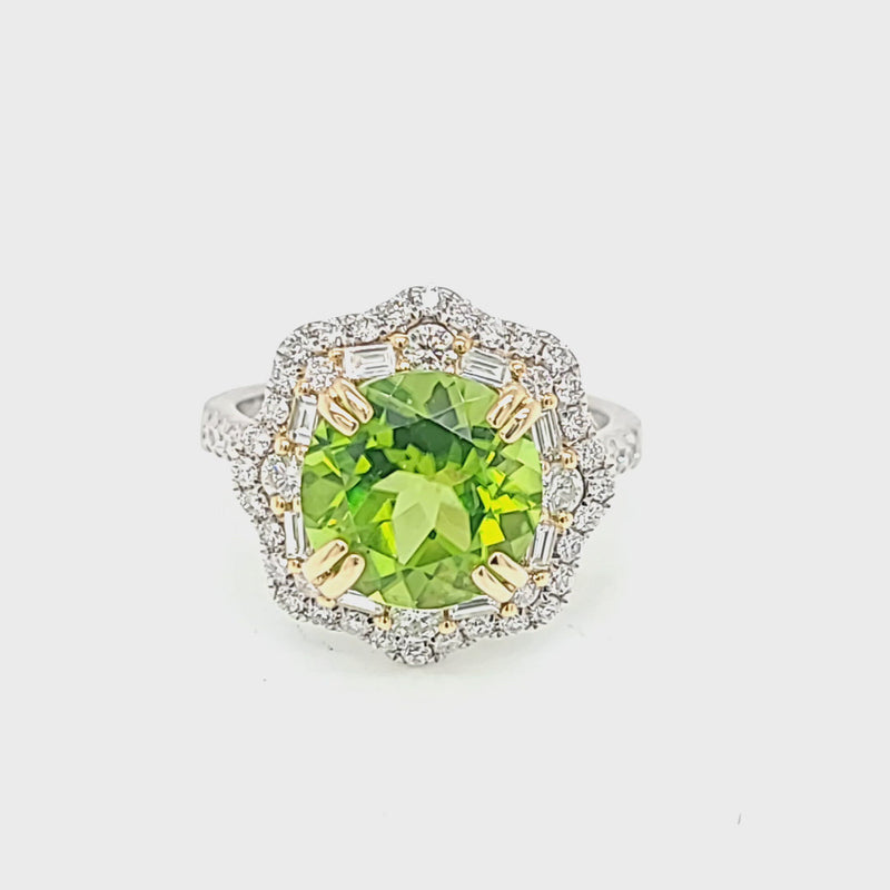 Round Peridot with Intricate Double Halo Ring Video