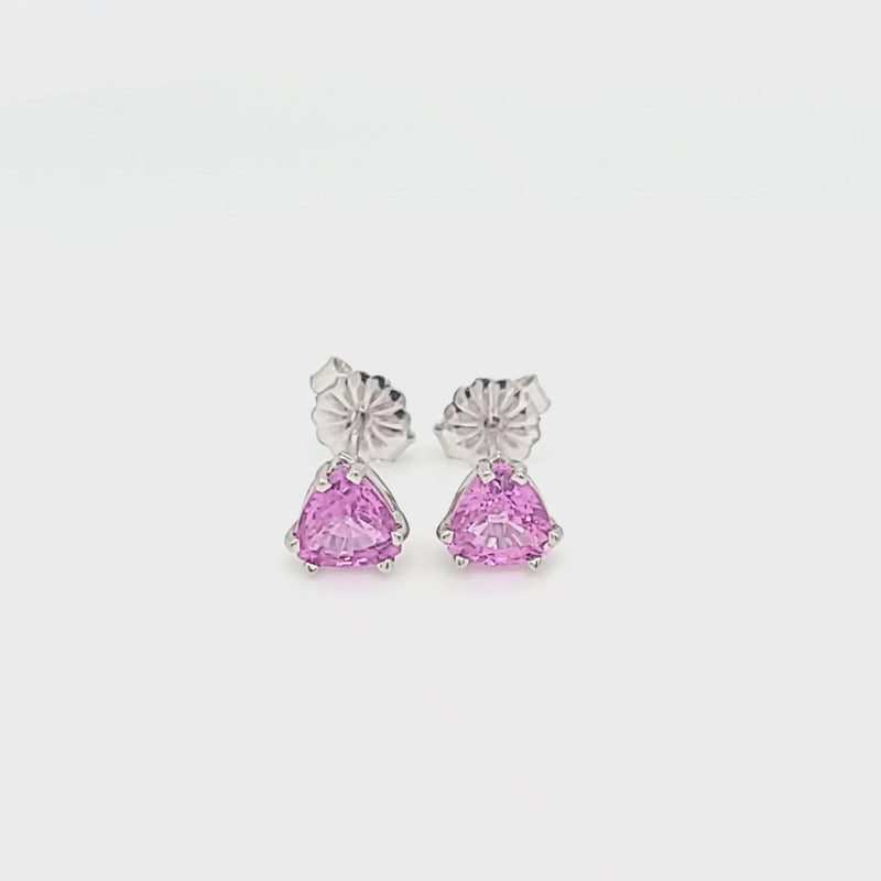 White Gold Trillian Shaped Pink Sapphire Post Earrings