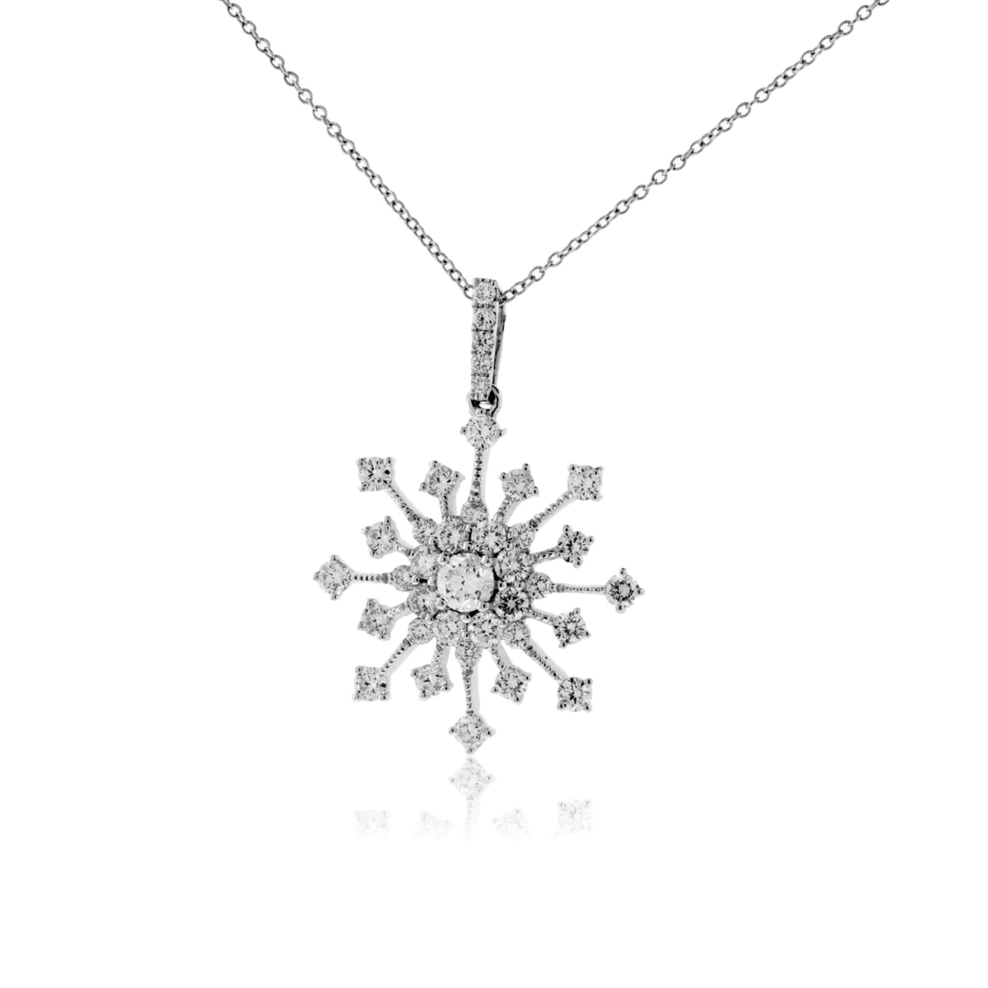 18K White Gold 1.00 Carat Diamond Snowflake Pendant with Chain - Park City Jewelers