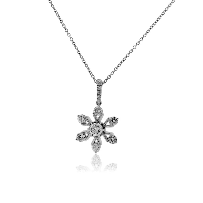 18K White Gold .46 Carat Diamond Snowflake Pendant with Chain - Park City Jewelers