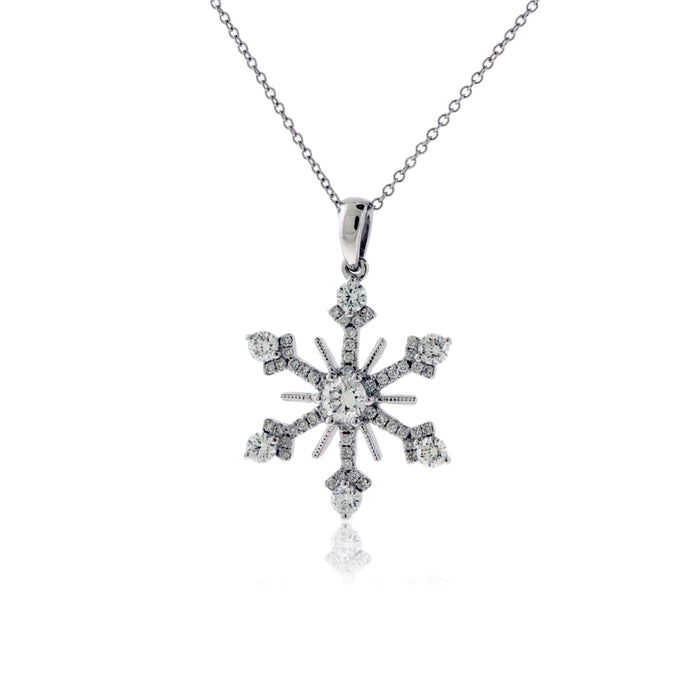 18K White Gold .55 Carat Diamond Snowflake Pendant with Chain - Park City Jewelers