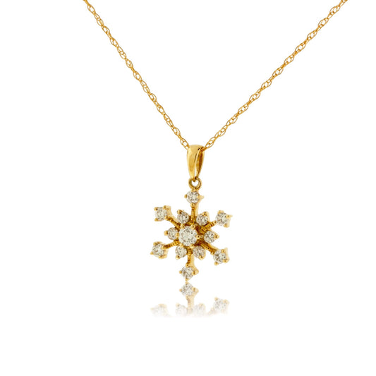 18K Yellow Gold .34 Carat Diamond Snowflake Pendant with Chain - Park City Jewelers