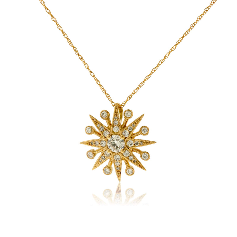 18K Yellow Gold .48 Carat Diamond Snowflake Pendant with Chain - Park City Jewelers