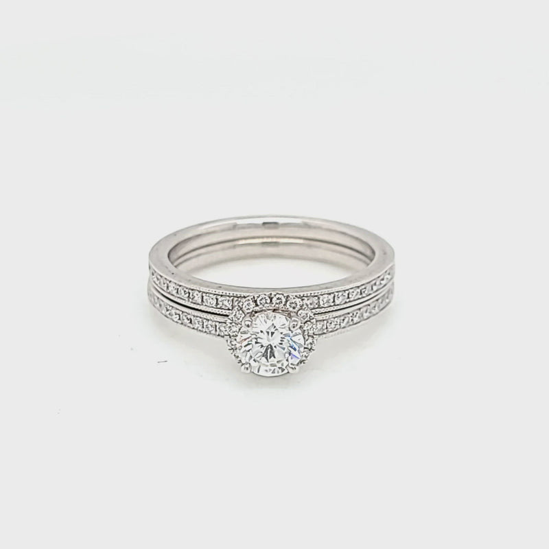 Round Diamond Milgrain Lined Engagement Ring Set