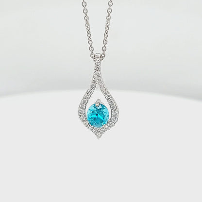 Oval Blue Zircon with Diamond Outline Pendant
