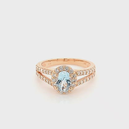 Oval Aquamarine and Split Shank Diamond Ring