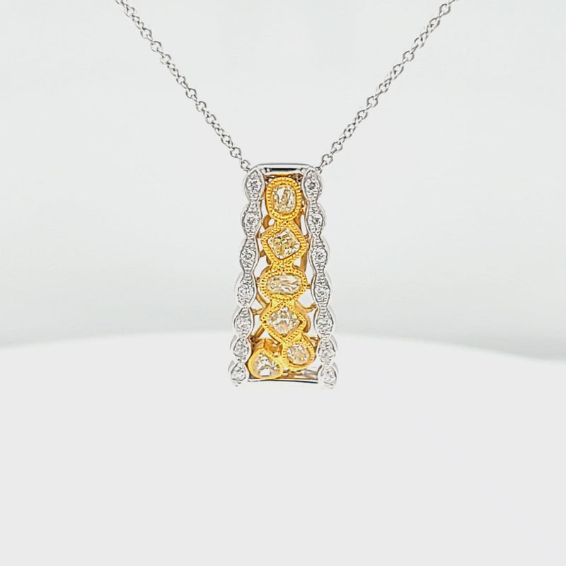 Yellow Diamond Lined & Diamond Pendant w/Chain