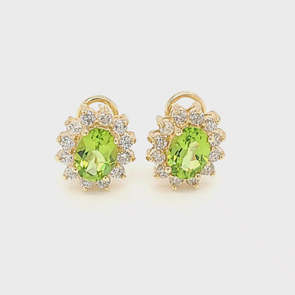 Oval Peridot and Classic Diamond Stud Halo Earrings