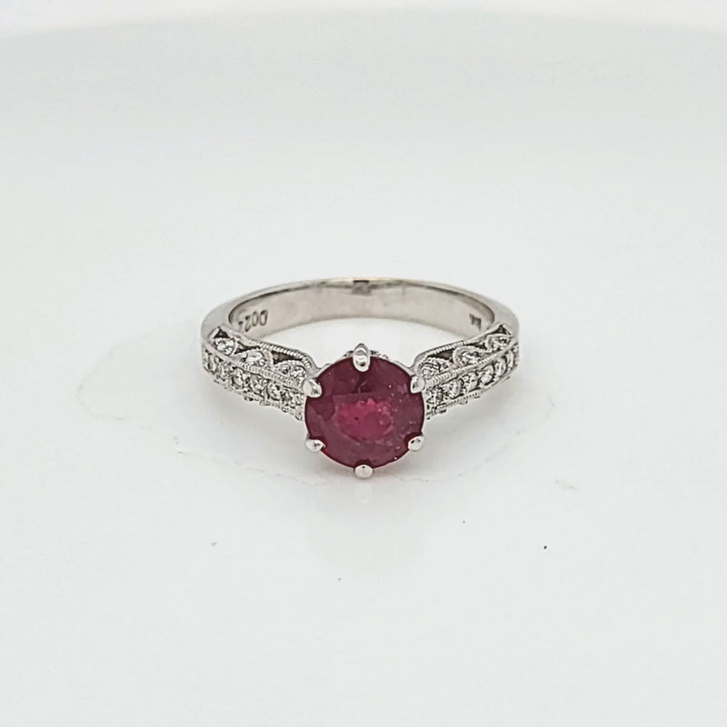 Intricate Glass-Filled Ruby and Diamond Ring