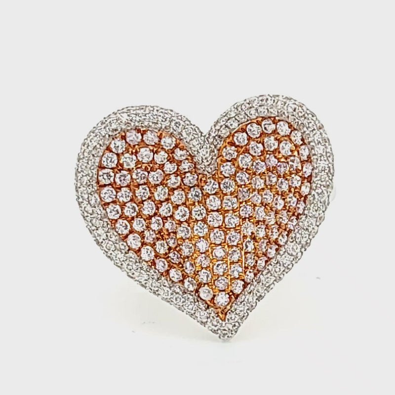 White & Rose Gold Natural Diamond Heart Ring