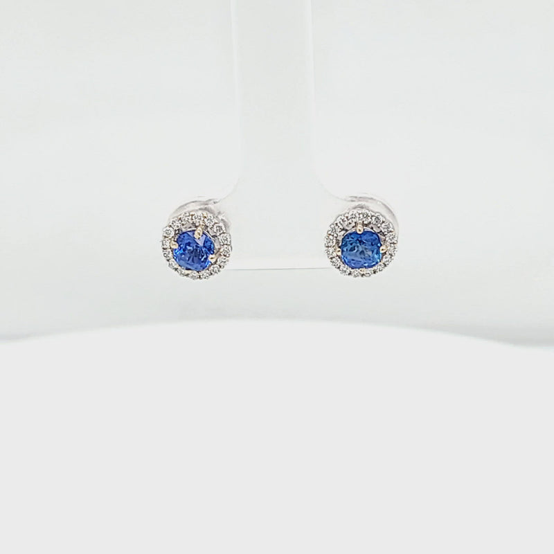 Sapphire with Diamond Halo Stud Earrings