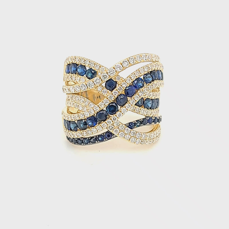 Blue Sapphire and Diamond Wide Ring