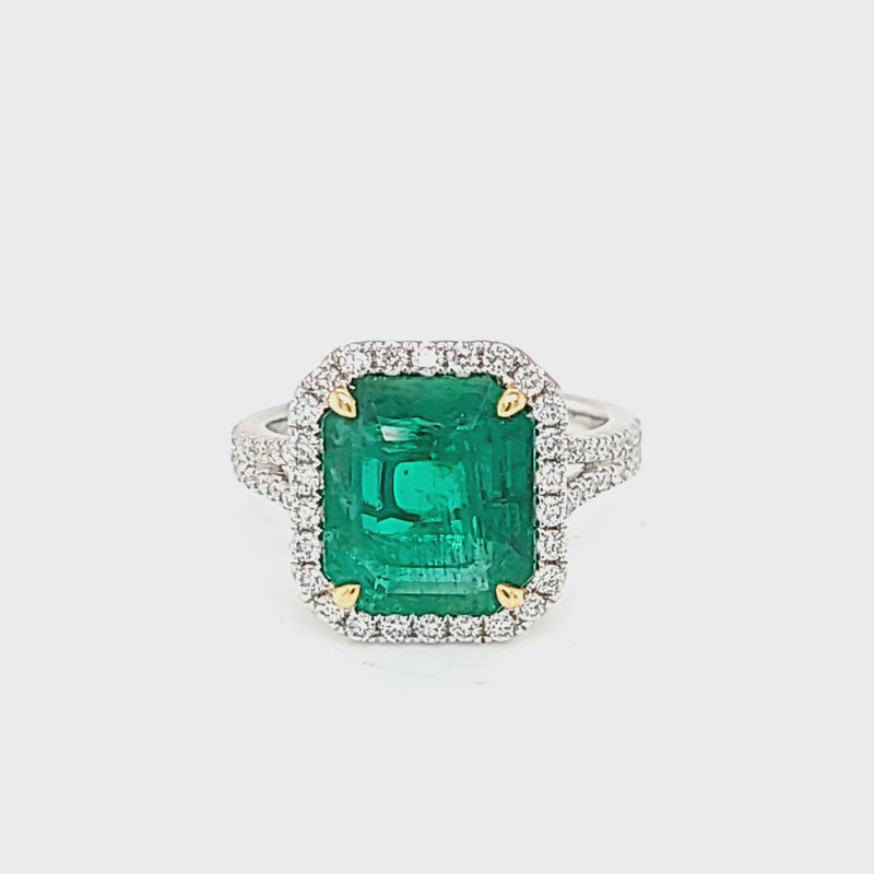 Emerald-Cut Emerald & Diamond Halo Ring