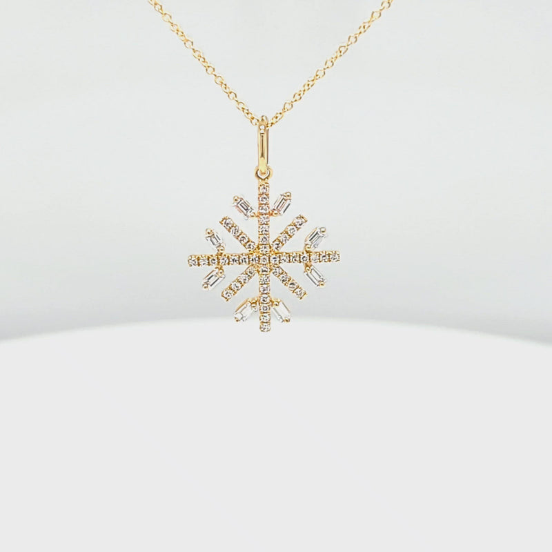 Baguette and Round Diamond Snowflake Pendant