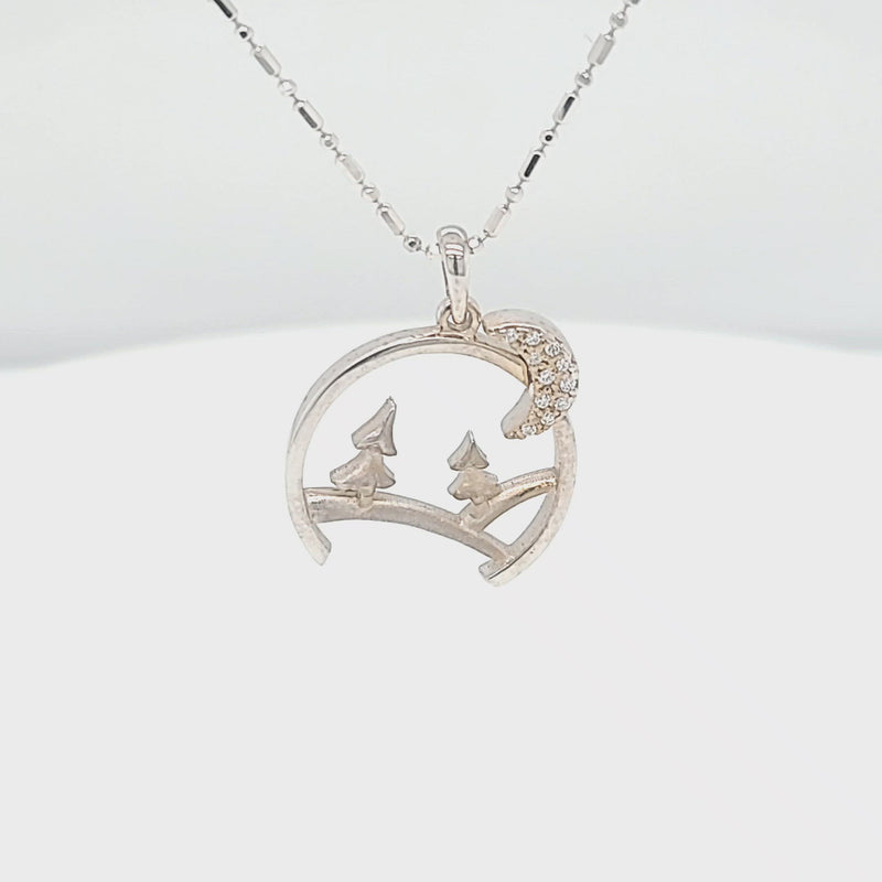 Crescent Moon, Mountain and Tree Pendant
