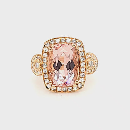 Modified Cushion-Cut Morganite & Diamond Ring