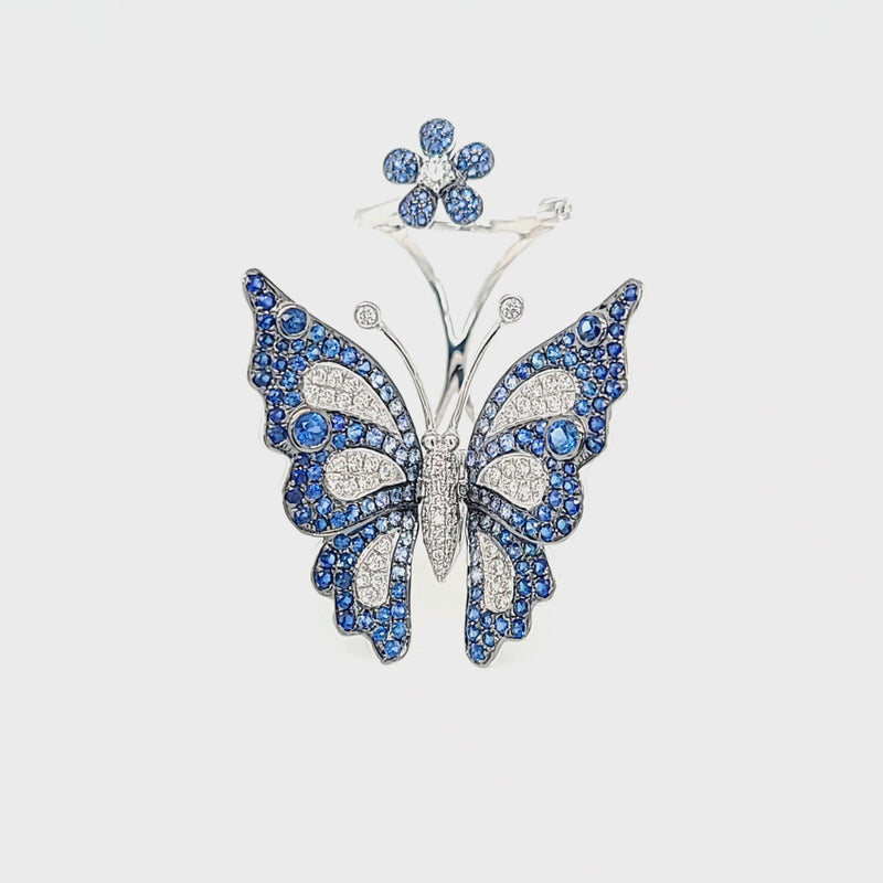 Moving Blue Sapphire Butterfly Two Knuckle Ring