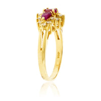 3 Stone Red Emerald and Diamond Classic Halo Ring - Park City Jewelers