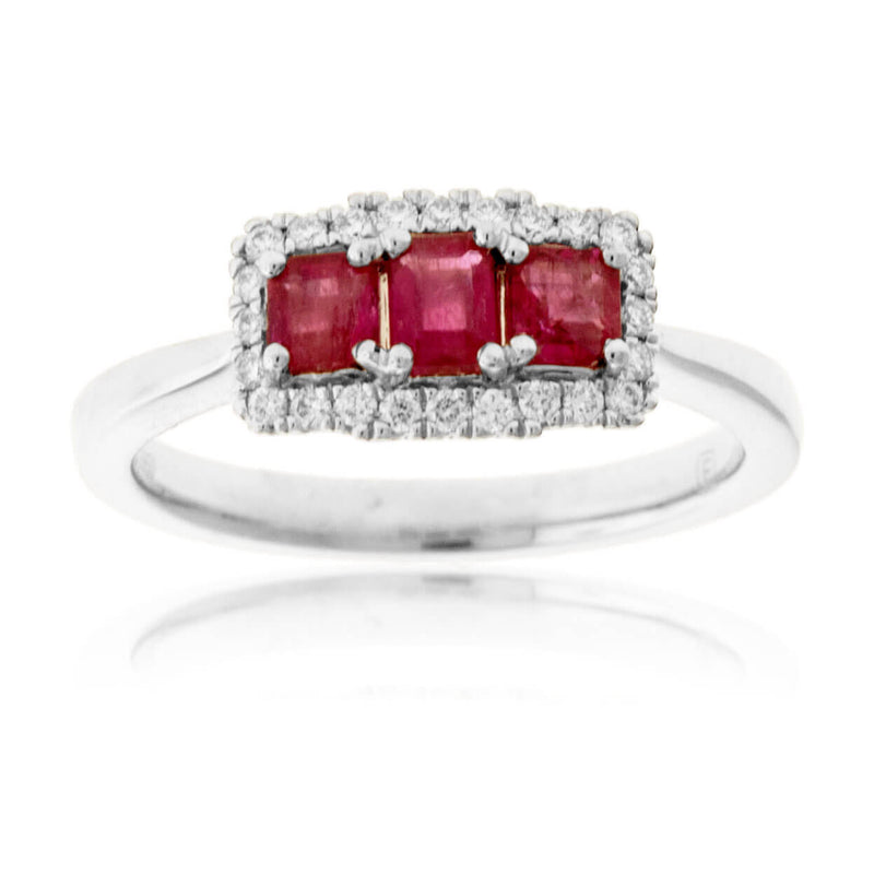 3 Stone Red Emerald and Diamond Ring - Park City Jewelers