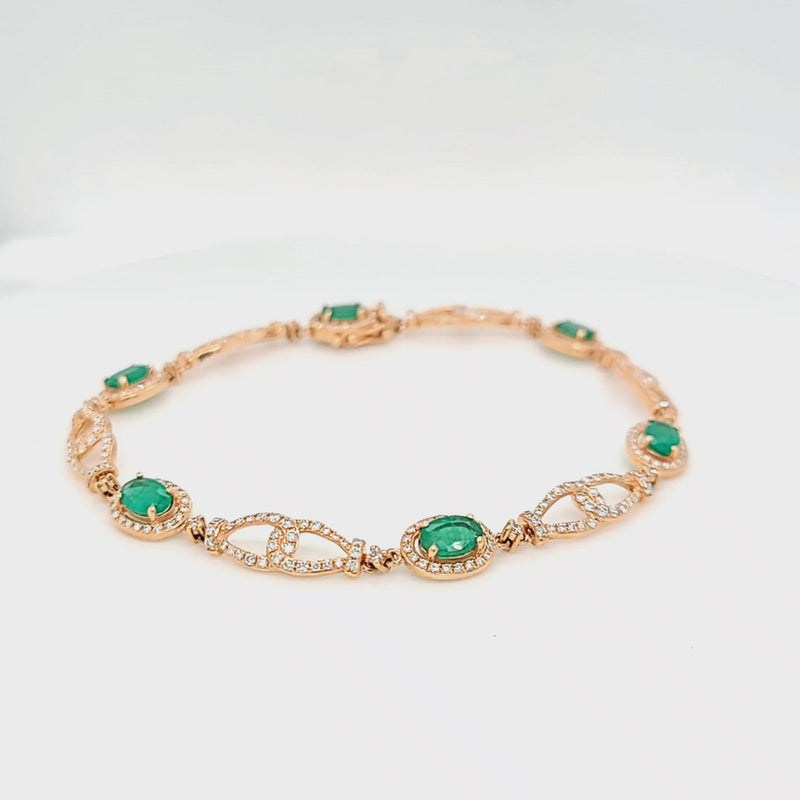 Oval Green Emerald & Diamond Bracelet