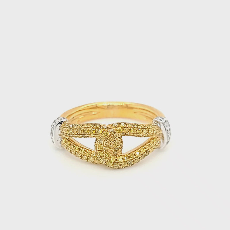 Yellow Diamond and Diamond Intersecting Knot Ring
