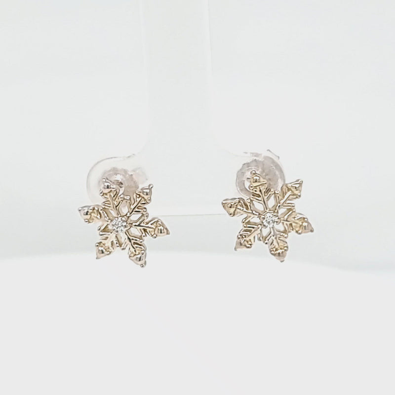 Gold Single Diamond Snowflake Stud Earrings
